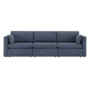 Rhea 112.6 in. Straight Arm Fabric Straight Sofa in Blue
