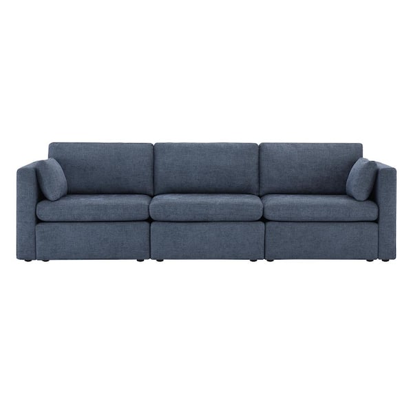 Spruce & Spring Rhea 112.6 in. Straight Arm Fabric Straight Sofa in Blue
