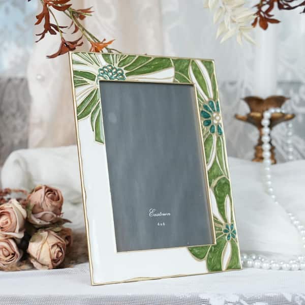 HOMZENE Flower 4 x 6 Matted Green White Enamel Picture Frame THD