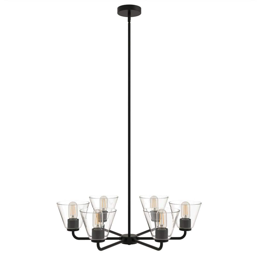 6-Light Black Transitional Chandelier with Glass Shade for Kitchen, Dining Room, Foyer, Convertible to Semi-Flush Mount price history on PriceWatchPro