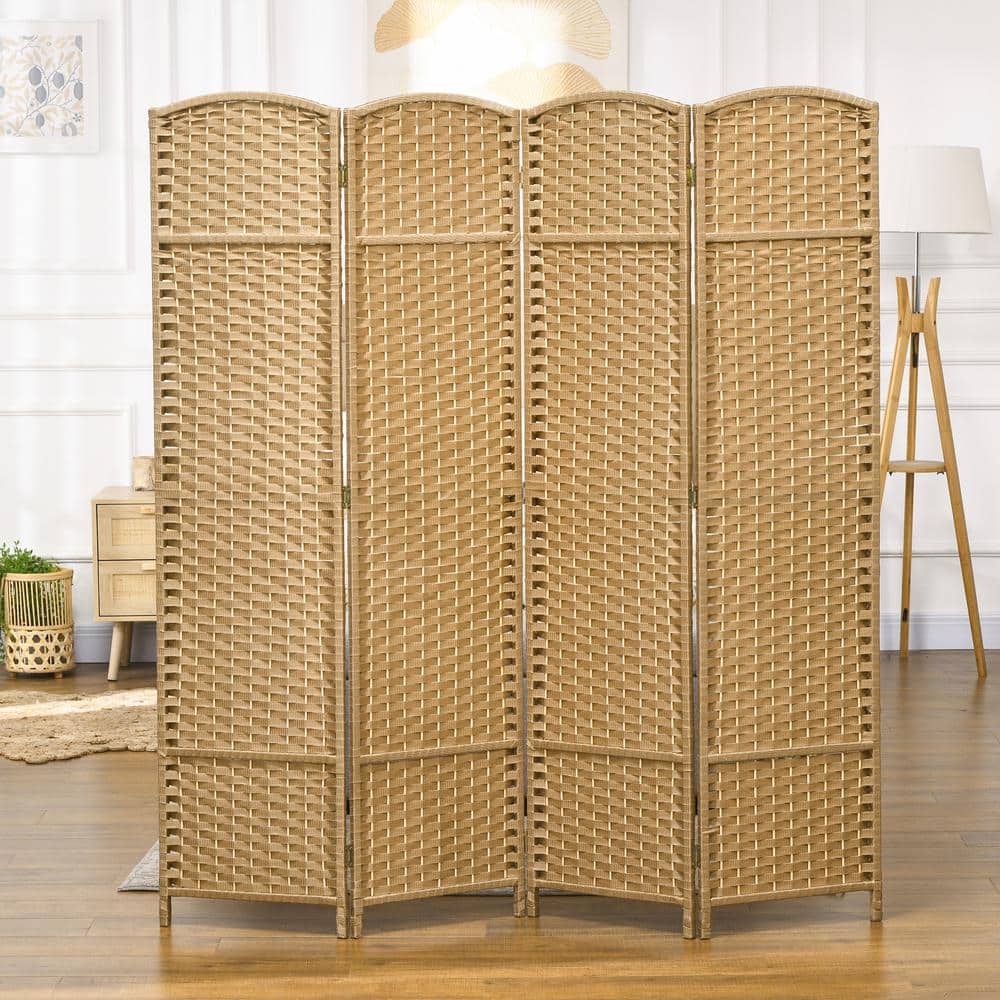 Nature Wood 4-Panel Folding Privacy Screen with Polypropylene Weave