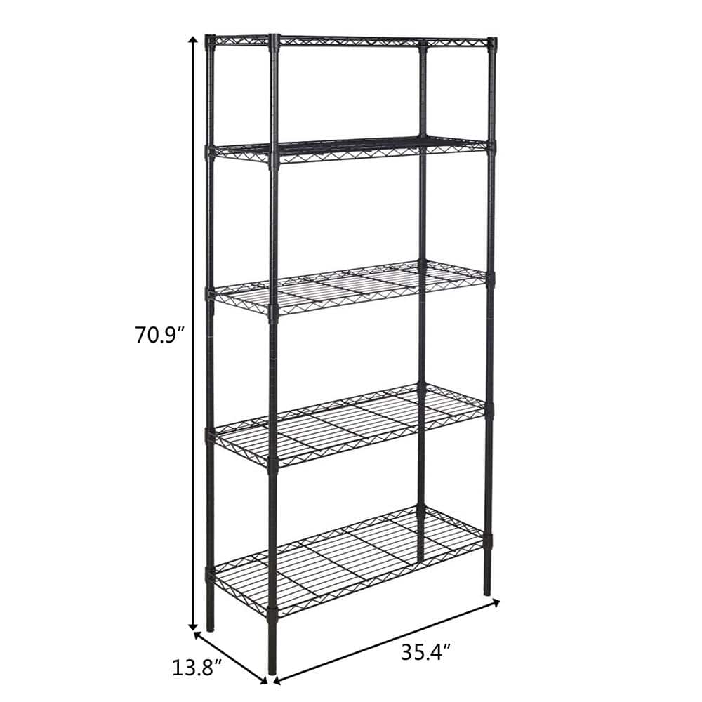 Black 5-Tier Metal Freestanding Storage Shelf Unit