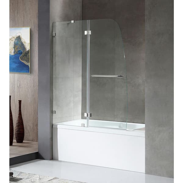 Pacific 48 in. x 58 in. Frameless Hinged Bathtub Door in Chrome