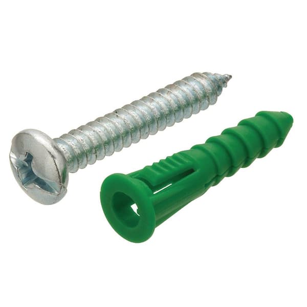 #14-16 x 1-1/2 in. Green Plastic Ribbed Anchor with Screw (50-Pack)