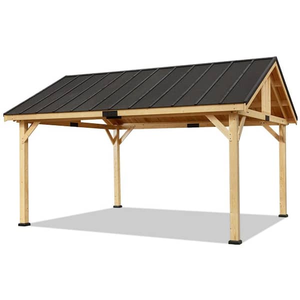 13 ft. x 15 ft. Natural Wood-Grain Wood Metal Outdoor Gazebo with Galvanized Steel Gable Roof for Patio, Backyard