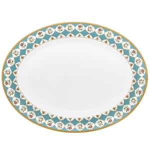 Lodi's Morning 14 in. (White and Blue) Porcelain Oval Platter