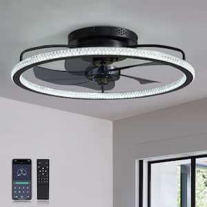 20 in. Intergrated LED Indoor Black Ring Low Profile Ceiling Fans with Lights and Remote for Bedroom