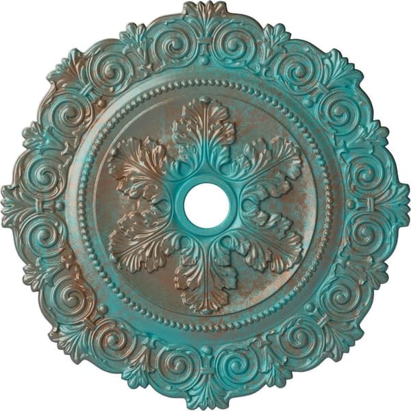 Ekena Millwork 1 in. x 33-1/4 in. x 33-1/4 in. Polyurethane Scroll Moulding, Copper Green Patina
