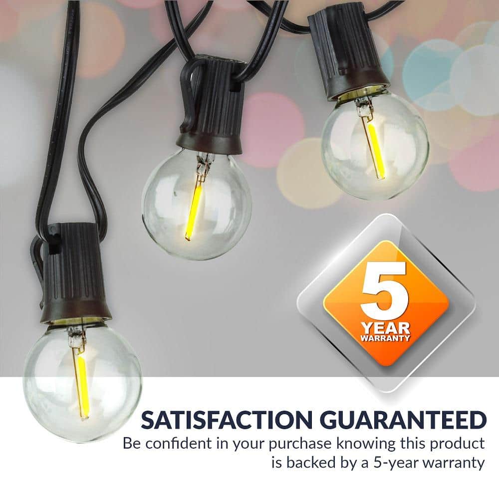 50 ft Black LED Globe String Lights with Warm White Bulbs