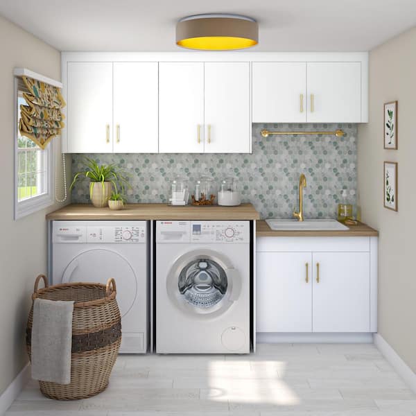 J COLLECTION Timberline 101 in. W x 24 in. D x 89.5 in. H Assembled Slab Base Laundry Cabinet Bundle in Bright White