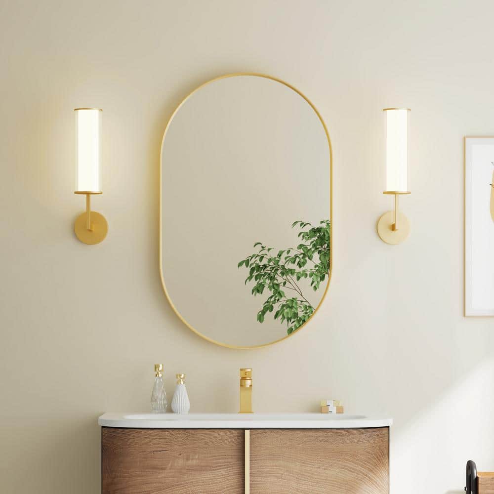 20 in. W x 32 in. H Oval Small Framed Wall Bathroom Vanity Mirror in Brushed Gold price history on PriceWatchPro