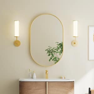 20 in. W x 32 in. H Oval Small Framed Wall Bathroom Vanity Mirror in Brushed Gold