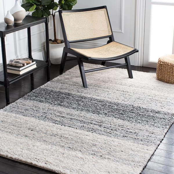 Berber Shag 7 ft. x 7 ft. Gray/Charcoal Striped Gradient Square Area Rug