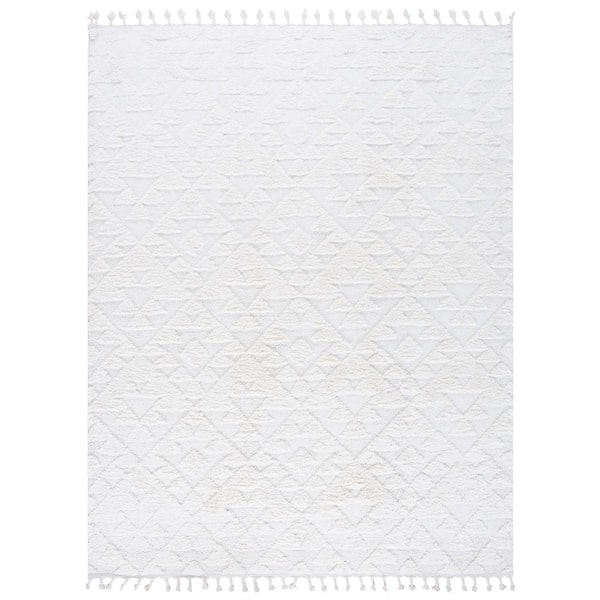 Moroccan Tassel Shag Ivory 9 ft. x 12 ft. High-Low Geometric Fringe Area Rug