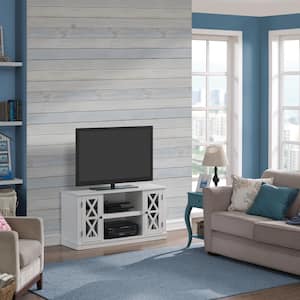 Bayport 16 in. White Particle Board TV Stand Fits TVs Up to 55 in. with Storage Doors