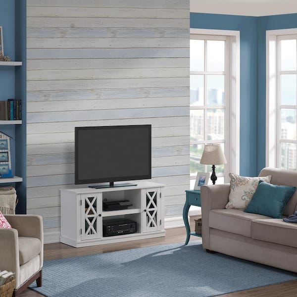 Bell'O Bayport 16 in. White Particle Board TV Stand Fits TVs Up to 55 in. with Storage Doors