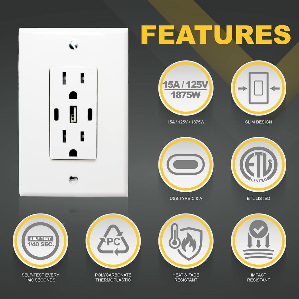 White 15A Tamper Resistant Duplex Outlet with 3 USB Ports