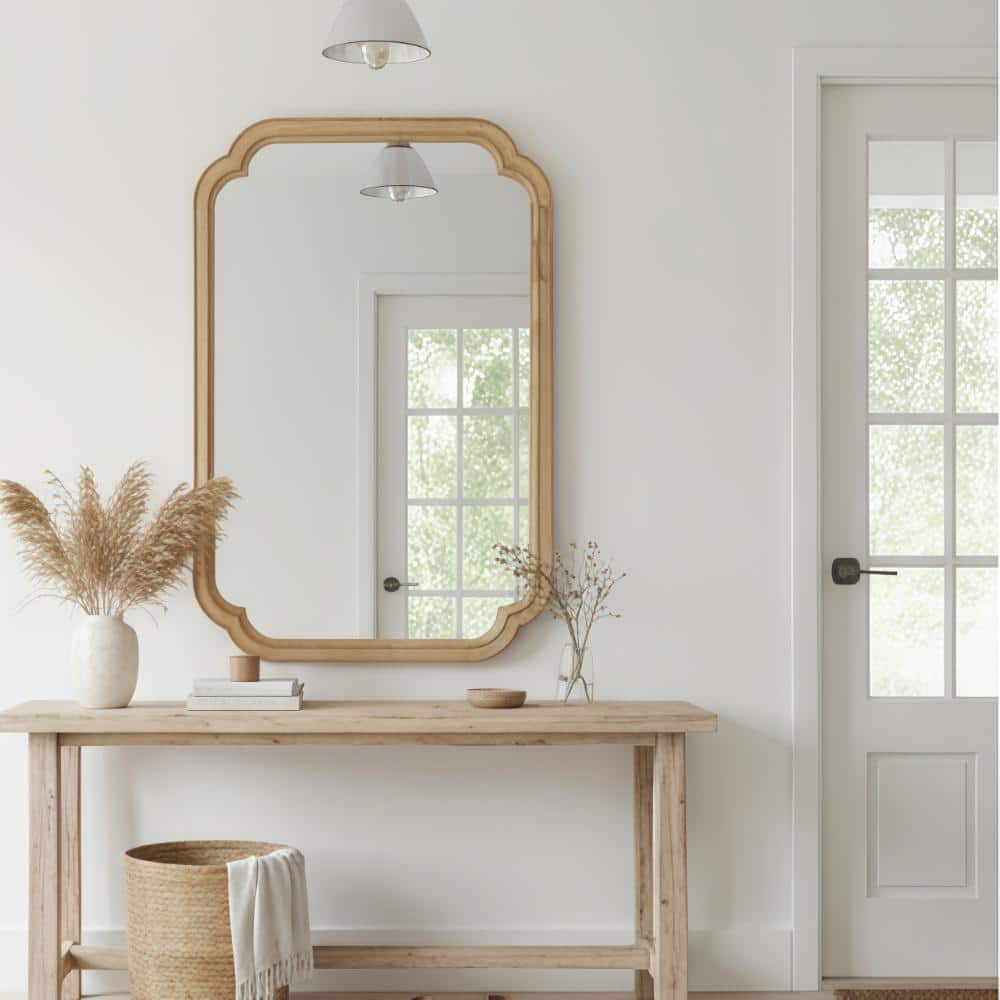 "Natural Wood Color 20"" x 30"" Solid Wood Frame Rounded Corner Decorative Mirror" price history on PriceWatchPro