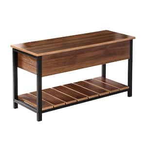 18 in. H x 35.43 in. W Walnut Entryway Particle Board and Steel Shoe Storage Bench