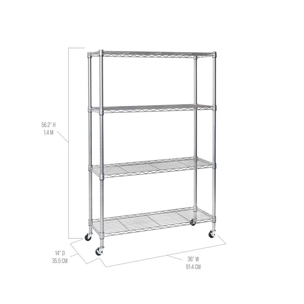 Adjustable Silver Steel Wire Shelving Unit with Wheels