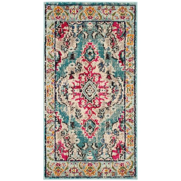 SAFAVIEH Monaco Light Blue/Fuchsia 2 ft. x 4 ft. Distressed Border Medallion Area Rug