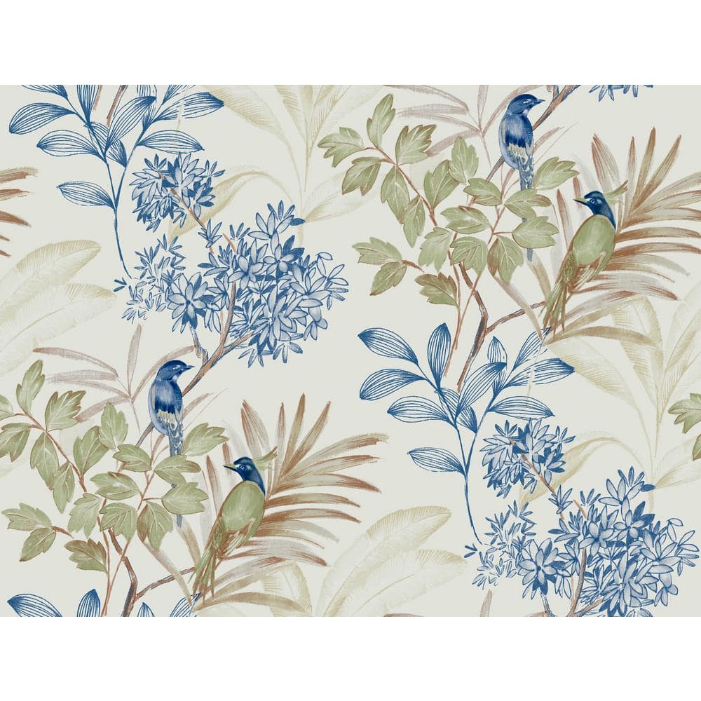 Green and Blue Handpainted Songbird Peel & Stick Wallpaper