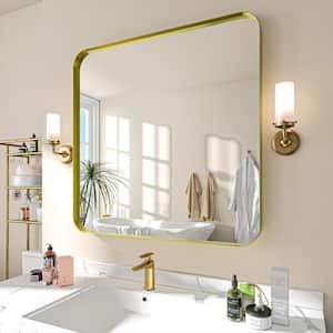 36 in. W x 36 in. H Rectangular Aluminum Framed Wall Bathroom Vanity Mirror in Gold