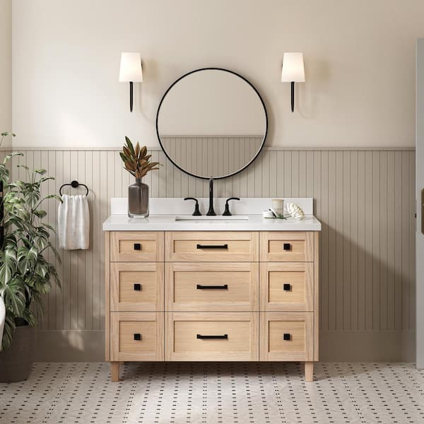 Monroe 49 in. W x 22 in. D x 36 in. H Single Sink Bath Vanity in Oak with Pure White Quartz Top