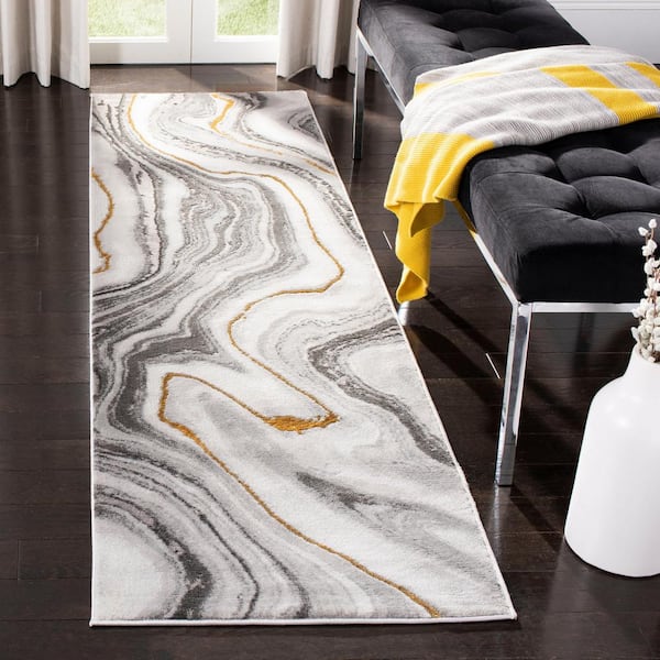 Craft Gray/Gold 2 ft. x 16 ft. Marbled Abstract Runner Rug