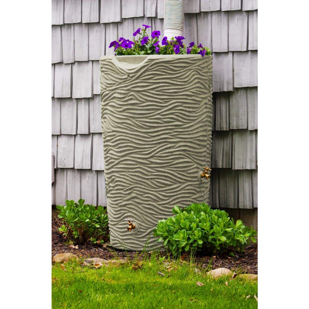 Sandstone Textured 65 Gallon Plastic Rain Barrel with Brass Spigots