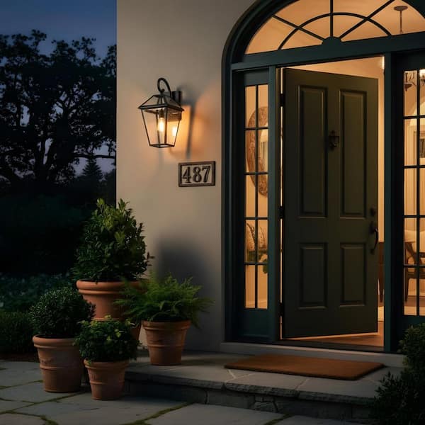 RCCFBHM Light Pro 21 in. Black Not Motion Sensing Clear Glass Outdoor Hardwired Wall Lantern Scone with No Bulbs Included 2 Pack