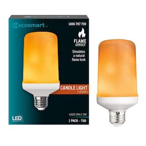 3-Watt Equivalent T60 Cylinder Flame Effect Design E26 Medium Base LED Light Bulb Amber (1-Pack)