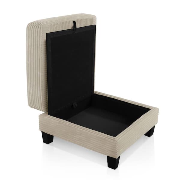 Kasin Beige Chenille Square Storage Ottoman Medium Size Ottoman