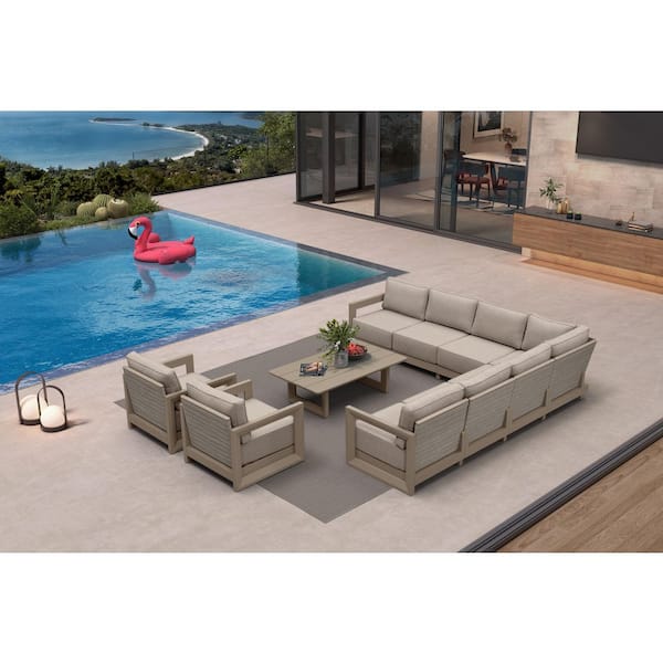 10-Piecess Patio Conversation Sets All Weather Outdoor Couch Sectional Set with Cushion Conversation Set Khaki
