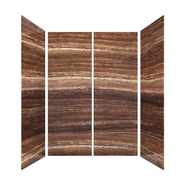 CASTICO 60 in. L x 32 in. W x 84 in. H Glue-Up Alcove Solid Composite Stone 4-Piece Shower Wall Set in Monza brown