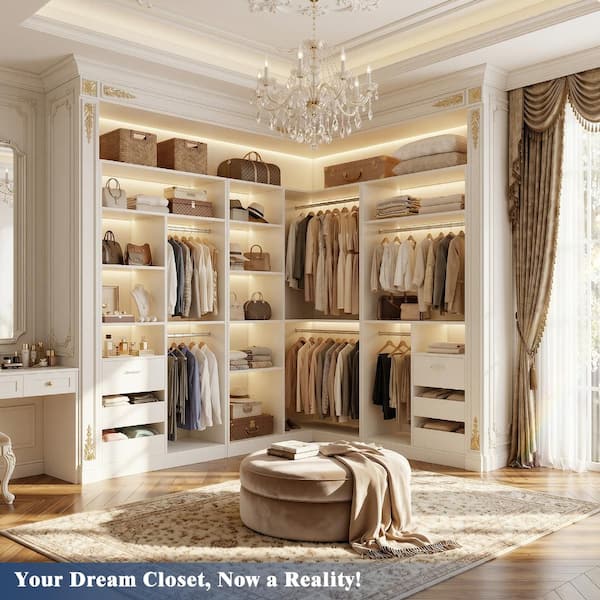 Aheaplus 36 in. W White Wood Closet Corner System with 6-Tier