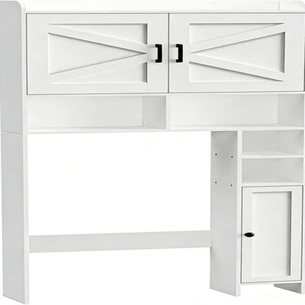 30 in. W x 65 in. H x 10 in. D White Over The Toilet Storage with Barn Doors and Paper Holder