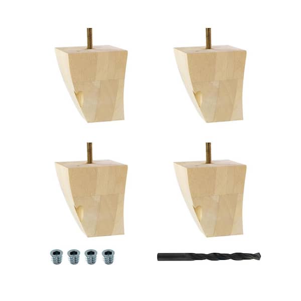 American Pro Decor 3-3/4 in. x 3 in. Unfinished Solid Hardwood Square Bun Foot (4-Pack)