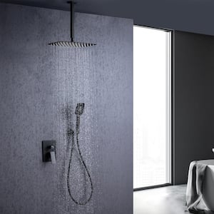 1-Spray 12 in. Dual Shower Head Ceiling Mounted Fixed and Handheld Shower Head 2.5 GPM in Matte Black