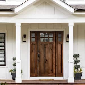 64in. x 96in. Craftsman Alder Provincial Stain Right-Hand 10-Lite Clear Wood with DS Single Prehung Front Door/Sidelites