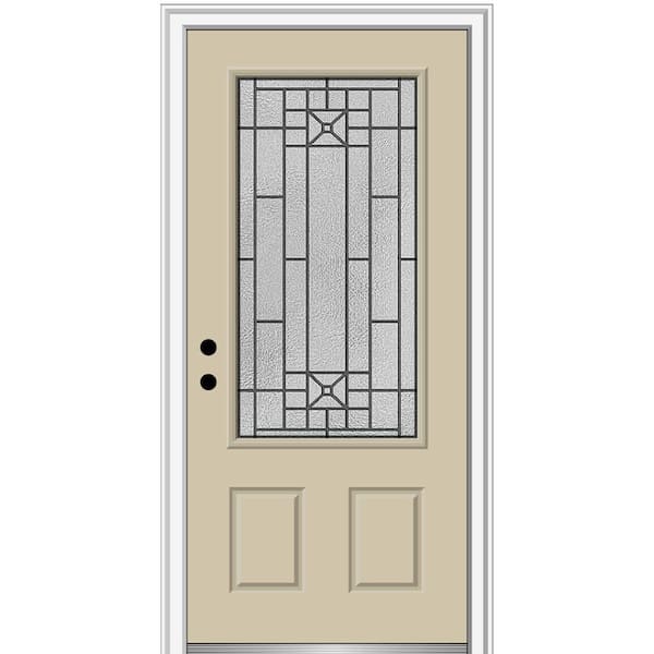 MMI Door 36 in. x 80 in. Courtyard Right-Hand 3/4-Lite Decorative Painted Fiberglass Smooth Prehung Front Door, 4-9/16 in. Frame