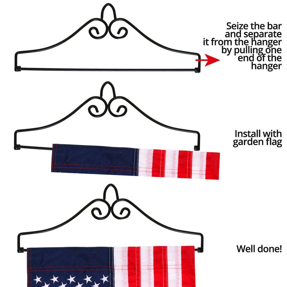 Black Wrought Iron Garden Flag Hanger with Matte Finish