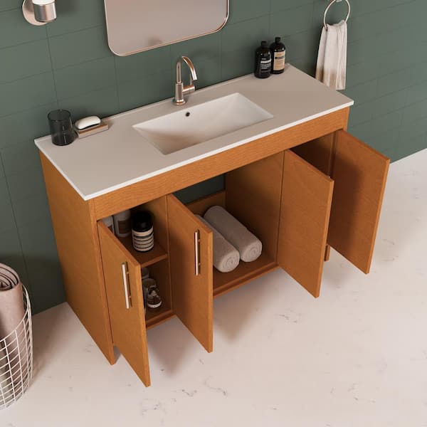 Villa 48 in. W x 18 in D Bath Vanity in Honey Maple with Ceramic Vanity Top in White with White Basin