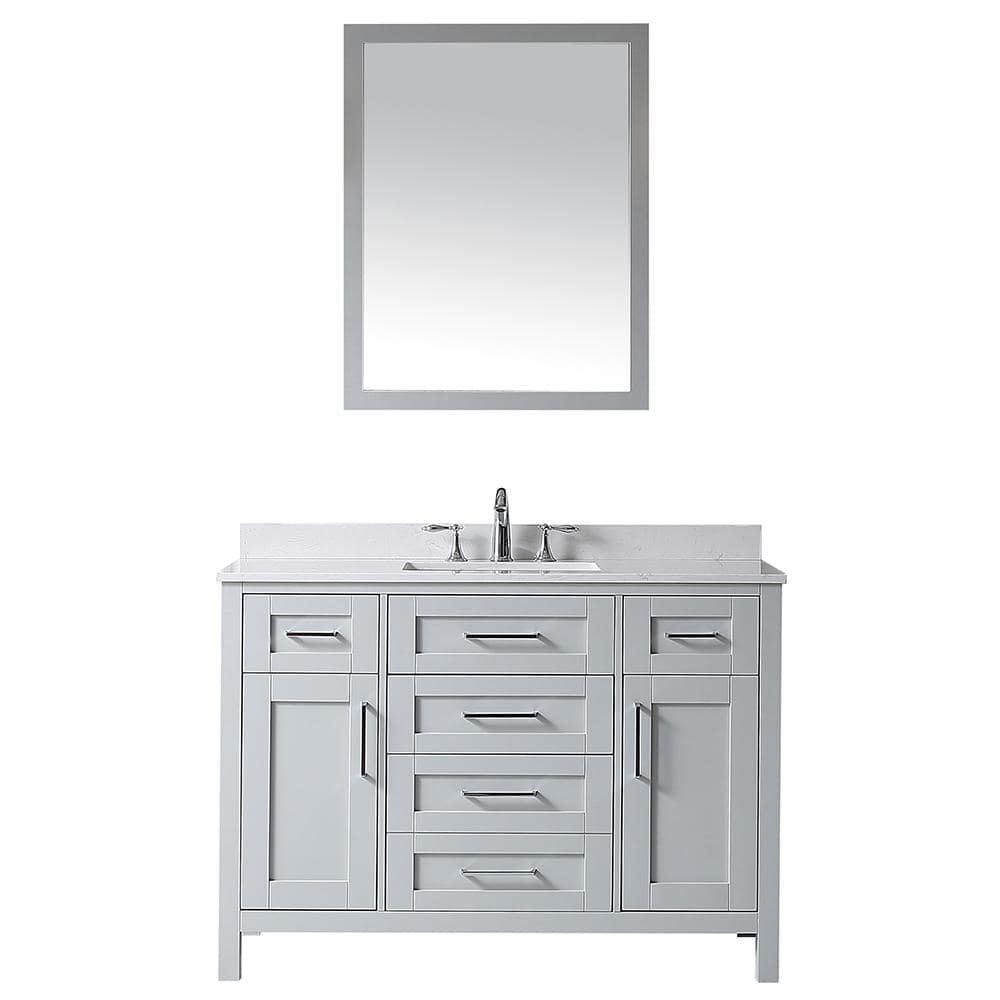 Ove Decors Wexford 48 In W Bath Vanity In Dove Grey With Cultured Marble Bath Vanity Top In White With White Basin And Mirror Vkcr Wexf48 039 The Home Depot