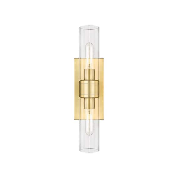 Innovations Ballston Urban 18 in. 2-Light Satin Gold Vanity Light with Glass Shade