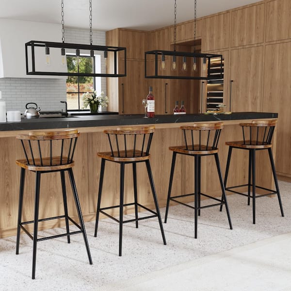 Merrick 30 in. Seat Height Brown and Black Bar Stool with Spindle Back and Footrest