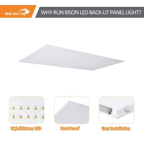 RUN BISON 1 ft. x 4 ft. White 2750/3300/4400 Lumens Integrated LED Panel Light Troffer Light, 3500/4000/5000K (4-Pack)