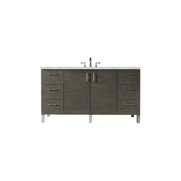 James Martin Vanities Metropolitan 60 in. W x 23.5 in. D x 33.8 in. H Bathroom Vanity in Silver Oak with Ethereal Noctis Quartz Top