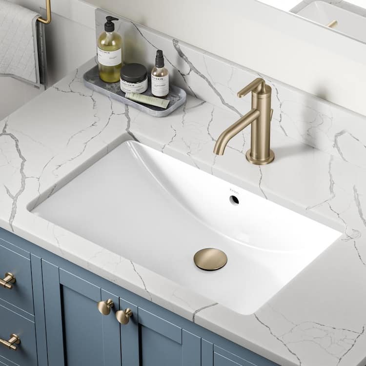 KRAUS Elavo 23 in. Rectangular Porcelain Ceramic Undermount Bathroom Sink in White with Overflow Drain