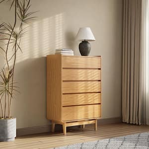 Brown 5-Drawer Summer Oak Engineered Wood 31.1 in. Wide Bachelor Dresser